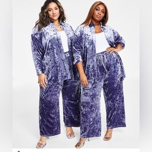 Velvet Ling Sleeve Wide-leg lounge set